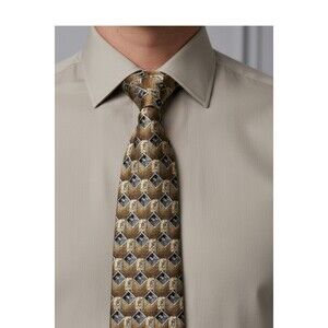 Harken Men's Gray Beige Brown Silk Necktie 56x4 In USA Dress Office Business